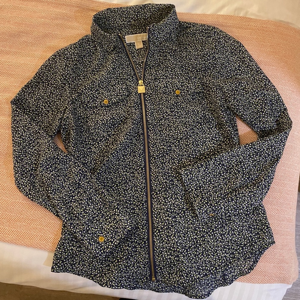MICHAEL Michael Kors Navy Blouse With Small White Floral Print. Gently Used.